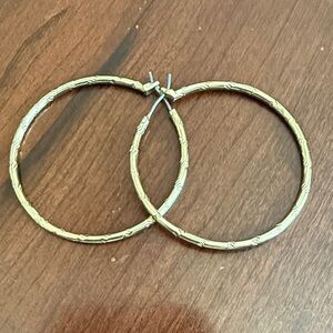 Gold Textured Hoop Earrings - Women Jewelry